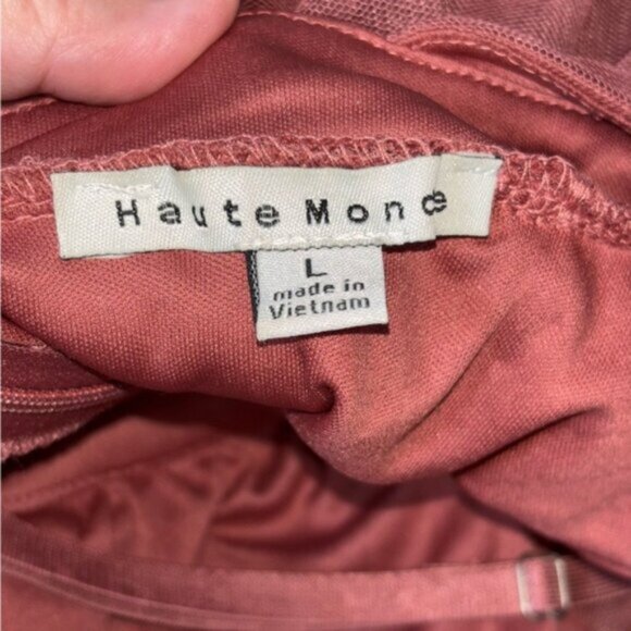 HAUTE MONDE PLUNGING-V CRISSCROSS OPEN BACK TULLE DRESS L DEEP ROSE FAIRYCORE - Picture 3 of 11